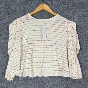 NEW Urban Outfitters River Boxy Crochet Oversized Top Shirt‎ Ivory Stripe Small